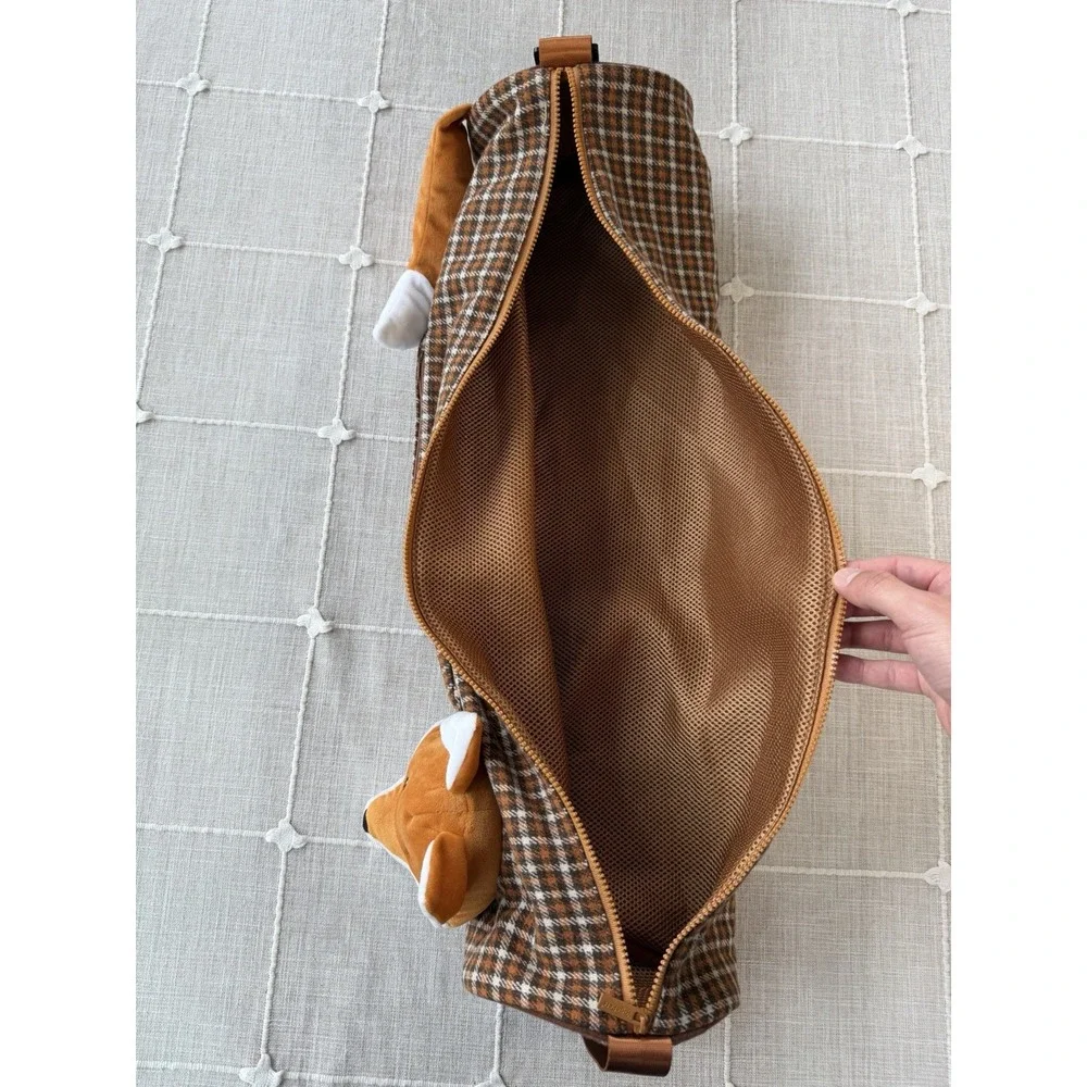 YogaPets Yoga Mat Carrier Bag FOX Brown Plush Plaid Tote tail strap zipper